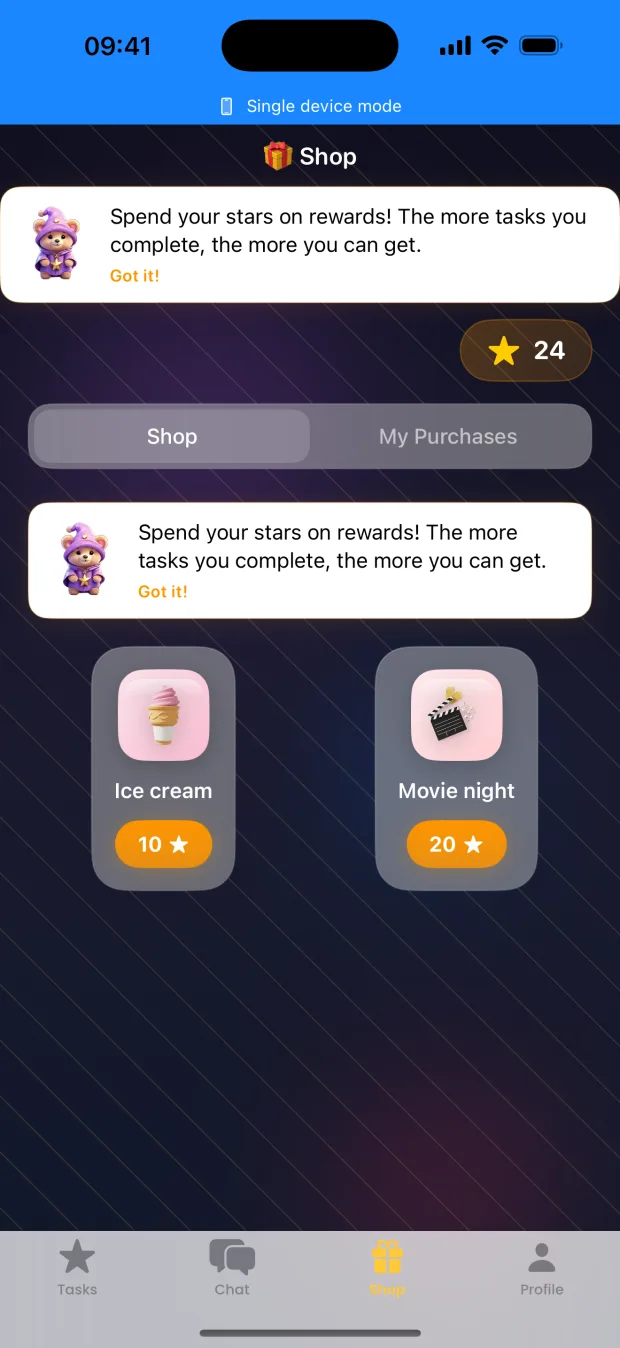 Reward shop screen