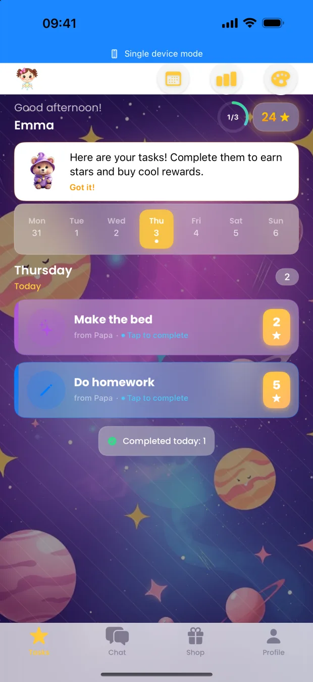 Child tasks screen