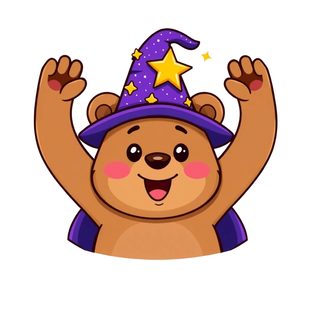 Kids Quest bear celebrating