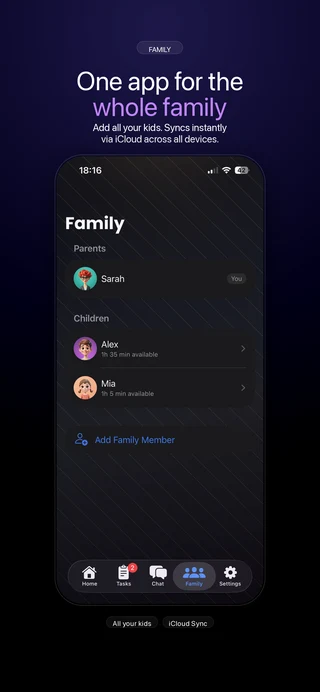 EarnTime — family view with all children