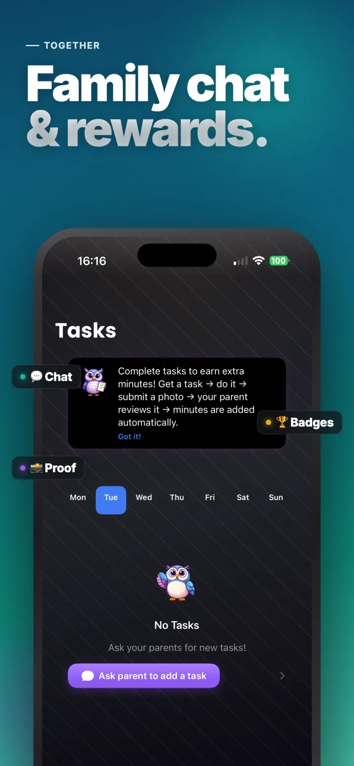 Family chat, rewards & progress